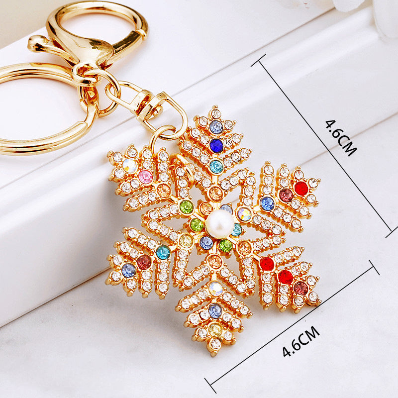 Wholesale Diamond Inlaid Christmas Snowflake Metal Keychain